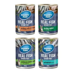 Snappy Tom Real Fish Grain Free Wet Cat Food Cans (400g) - Sardine & Wholefish Varieties